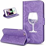 iPhone 6S Plus Case,iPhone 6 Plus Case,ikasus Flowing Liquid Floating Hourglasses Love Heart Bling Glitter Quicksand PU Leather Flip Wallet Pouch Stand ID Holders Case for iPhone 6S/6 Plus 5.5