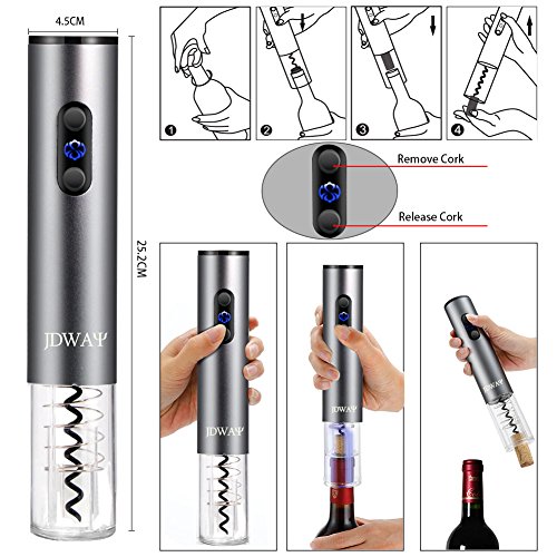 image for JDWAY Wine Opener Gift Set Battery Operated Corkscrew, Foil Cutter, Va