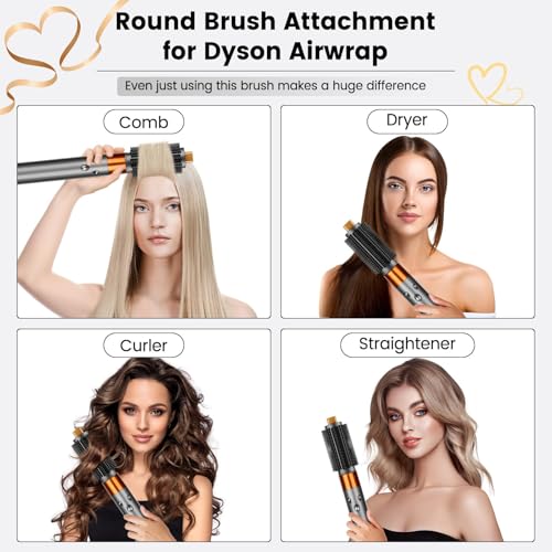 LBOYLOVE® Upgraded Round Volumizing Brush Attachment for Dyson Airwrap – Compatible with HS01/HS05/HS08, Premium Bristles for Dry Hair, Root Lifting & Bang Styling, Smooth Voluminous Results