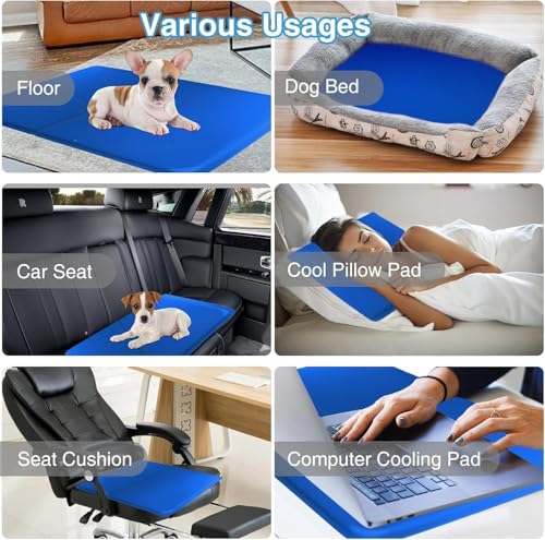 OKPOW Dog Cooling Mat – Durable Self Cooling Pet Gel Pad for Medium Dogs Cats, 50x65 cm Waterproof Cool Bed, Pressure Activated Non-Toxic Ice Cooler Mattress for Summer Travel, Crate, Sofa, Blue