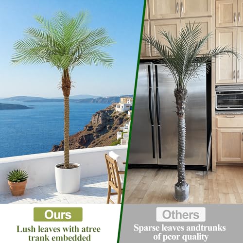 ZEEOZE 210 cm Artificial Palm Tree Phoenix High Artificial Palm Trees with 15 Adjustable Leaves Faux Phoenix Palm Trees for Outdoor Terrace, Swimming Pool, Home Office, Living Room, Garden (2 Pieces