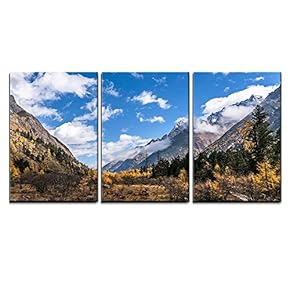 3 Piece Canvas Wall Art - Forest and Mountain Landscape - Modern Home Art Stretched and Framed Ready to Hang - 16"x24"x3 Panels