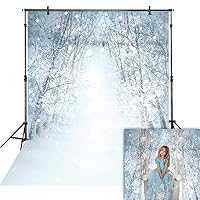 Funnytree 5x7ft White Snow Winter Tree Road Photography Backdrop Bokeh Wonderland Background Snowflake Glitter Newborn Baby Portrait Photobooth Banner Party Decorations Photo Studio Props