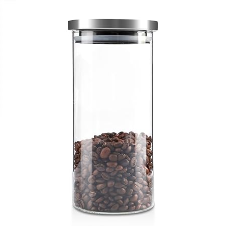 VBESTLIFE 1000 ml Glas Vorratsglas,Kaffeebohnen Küche Lebensmittelbehälter mit Edelstahl Deckel,geeignet für Keksen, Zucker, 
