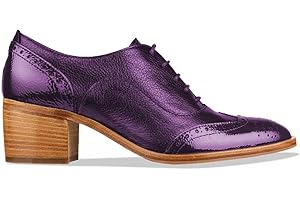 FOWT Women's Perforated Lace-Up Oxfords Almond Toe Mid Chunky Heel Brogues Casual Unisex Derby Saddle Shoes for Office Vacation Business US Size 4-16