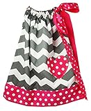 Wholesale Princess Gray Chevron with Hot Pink Trim Cotton Pillow Case Dress Fits 3-5 years