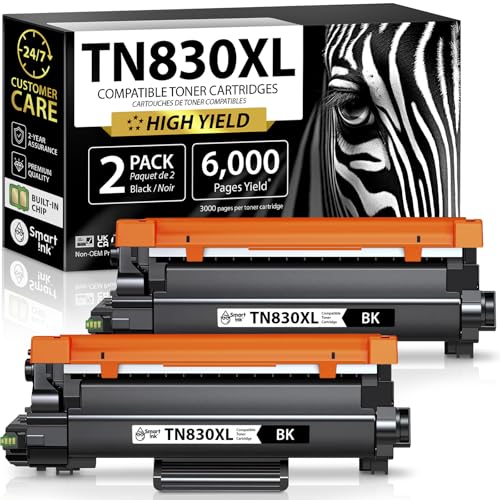 Smart Ink Compatible TN830XL Toner Cartridge Replacement for Brother TN830XL TN830BK TN830 XL with CHIP (2 Pack) to use with DCP-L2640DW HL-L2460DW MFC-L2820DW HL-L2400D HL-L2405W HL-L2865DW Printers