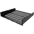Jingchengmei 2U Server Rack Shelf- 16 Inch Deep Universal Vented Rack Mount Cantilever Tray for 19-inch Networking Cabinet or Server Rack- Disassembled Black (2U16InD)