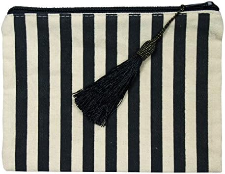 Striped Makeup Pouch Tassle Pouch Tassel Pouches Black Stripe Makeup Bag Stripes Large Zippered Pencil Holder Striped Cosmetic Bag Womens Zipper Travel Bags Student Pencil Organizer Tassel Zip Clutch