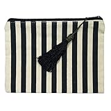Canvas Makeup Pouch, Girls Cotton Cosmetic Pouch Bag, Womens Zipper Pouches, Striped Zippered Travel Make Up Bags Organizer, Cute Pencil Zip Pouch