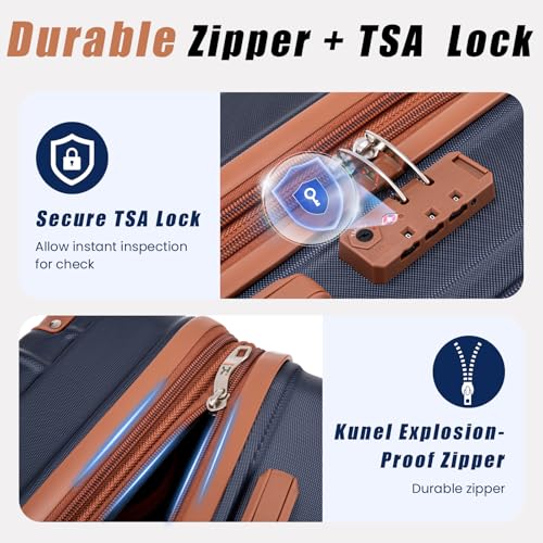 KUNEL Luggage Sets 5 Piece Suitcase Sets Suitcase with ABS Hard Shell Lightweight TSA Lock Double Spinner Wheels, PorscheBlue, 5 Piece Sets (20/24/28/DB/TB)