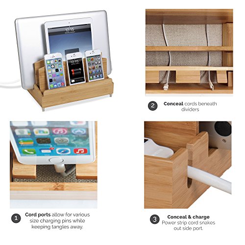 G.U.S. Zen Ultra Charging Station and Dock with Built-in Power Strip Storage, for Laptops, Tablets, and Phones - A 6-Outlet AC Power Strip is Included! - Thumbnail 2
