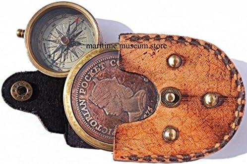 Maritime Museum Store Beautiful Vintage Style Victorian Pocket Sliding Compass with Leather Case.C-3093