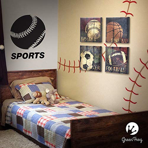 Green Frog Sports Themed Canvas Wall Art Great Gift, 14" x 14"
