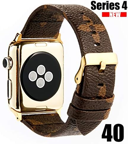 GOKE PU Vegan Leather Watch Band Brown Flower Printed Luxury Strap Ceplacement for 44mm Apple iWatch Series 4 (Brown Flower 44mm)