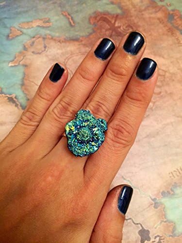 Unique Rainbow Titanium Quartz Ring. Rainbow Aura Quartz Jewelry. Aura Quartz Ring in Sterling Silver Plated Setting. Cosmic Jewelry.
