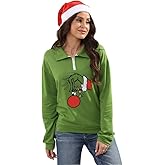 AKTOTO New Pullover Ugly Christmas Sweaters Cartoon Character Green Monster Print Unisex Sweatshirt with Christmas Hat