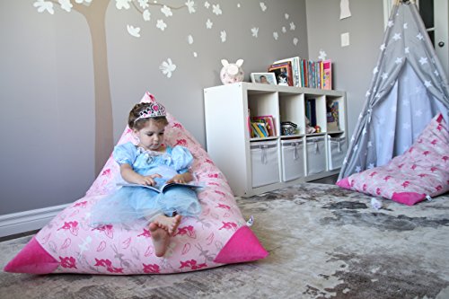 MiniOwls X-Large TOY STORAGE BAG - when filled, turns into BEAN BAG SEAT - Organizer that fits 60- 80 stuffed animals or 200l / 52 gal of other filler (Pink with ballerinas, princesses and fairies) - Thumbnail 4