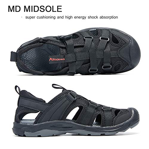 AMIDEWA Mens Outdoor Sandals Closed Toe Adjustable Hiking Sport Beach Water Shoes for Athletic Fisherman Beach Walking - Black - 11