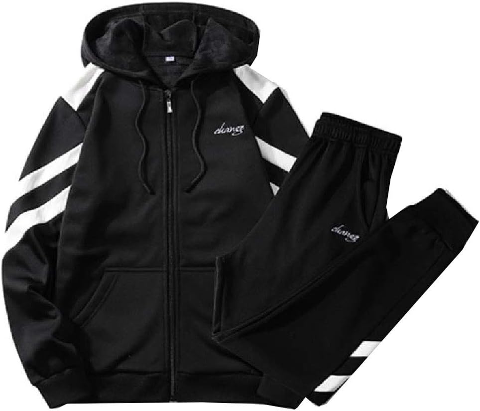 AngelSpace Mens 2-Piece Full Zip Hood Relaxed Fit Athletic-Fit Tracksuit Set