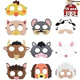 10 Pack Farm Animal Party Masks Barnyard Animal Felt Masks for Petting Zoo Farmhouse Theme Birthday Party Favors Kids Costumes Dress-Up Party Supplies
