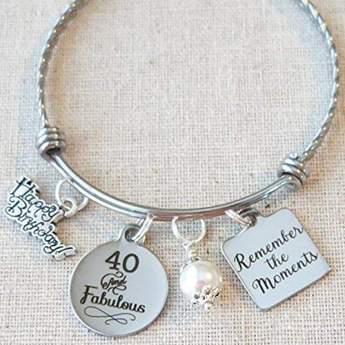 40th BIRTHDAY Gift for Her, Milestone Birthday Gifts for Women, 40 and Fabulous Bracelet, Remember the Moments Bangle Bracelet, Friend Turning 40 Gift