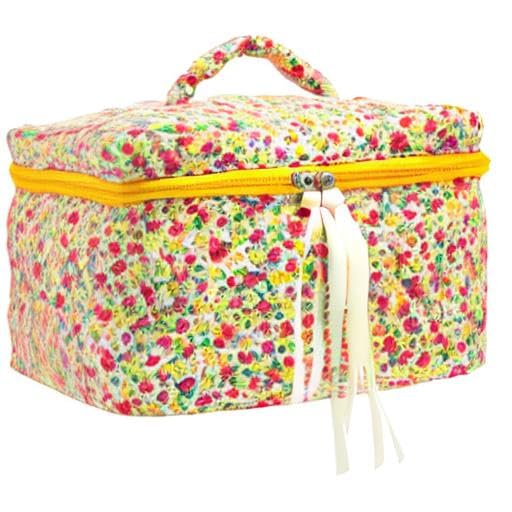 PAZIMIIK Quilted Makeup Bag Large Travel Zipper Soft Cosmetic Case for Women Girls Make Up,Little Flower