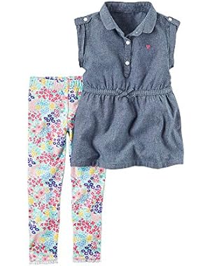 Baby Girls' 2-Piece Denim Tunic and Printed Leggings Set