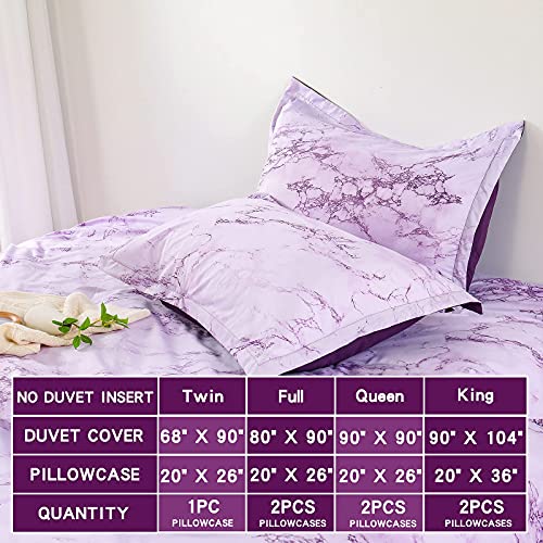 COMSLE Purple Duvet Cover Set 3 Pieces Marble Printed Duvet Cover