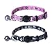 PUPTECK Breakaway Cat Collar with Bell Charm, 2 Packs Adjustable Kitty Collars Pink & Black Skull Pattern, 7.8-11.8 in