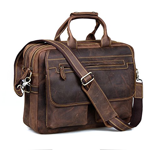 Kattee Crazy Horse Leather Briefcase Shoulder Business Laptop Bags Tote (Coffee)