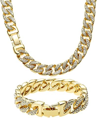 Cuban Link Chain Necklace Bracelet Set 