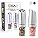 OPUX Premium Gravity Electric Salt and Pepper Grinder Set of 2 | Battery Powered Salt Shakers, Automatic One Hand Pepper Mills with LED Light, Adjustable Coarseness (Steel)