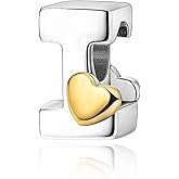 PARCOM S925 Sterling Silver Charms for Bracelets and Necklaces,Letter Charms A-Z for Bracelet Necklace with Golden Heart Initial Beads Pendant Jewelry Bracelets for Women Birthday Ceremony