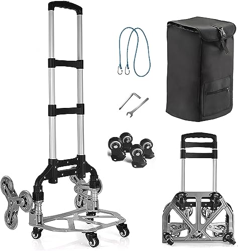 Stair Climbing Hand Truck Dolly, Shopping Cart Trolley with Stair Climbing Wheels and Removable Waterproof Canvas Bag, Aluminum Alloy Luggage Package Delivery