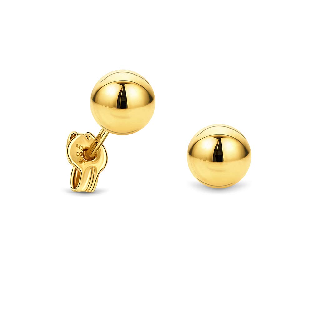 Miore bead stud earrings yellow gold 14ct 585 for women gold ball studs - 5 x 5 mm post and butterfly closure
