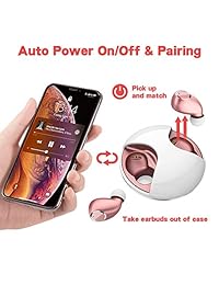 Ultra Mini Bluetooth 5.0 Earbuds, 15H Playtime, Volume Adjustment, Touch Control, Built-in Mic, in Ear Wireless Earphone Bluetooth Headphone with Magnetic Charging Case, LED Indicator, Rose Gold Pink