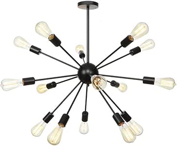 WEM Lámpara de araña negra Sputnik, lámpara de techo moderna industrial