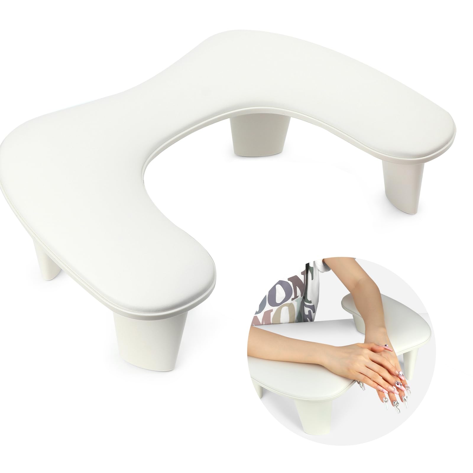 SAVILAND Big Arm Rest for Nails Tech: M-Shaped Ergonomic Nail Arm Rest Manicure Hand Rest Professional Salon Supplies Waterproof & Anti-Stain Soft Manicure Pillow Detachable Legs Mani Pedicure Shop