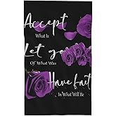 BOGOSERY Purple Rose Kitchen Hand Towels, Elegant Lady Fashion Flower Bathroom Bath Towel, Inspiratonal Quote Motto Art Watercolor Absorbent Soft Dish Fingertip Towels for Hotel Swim Spa Gym Sports