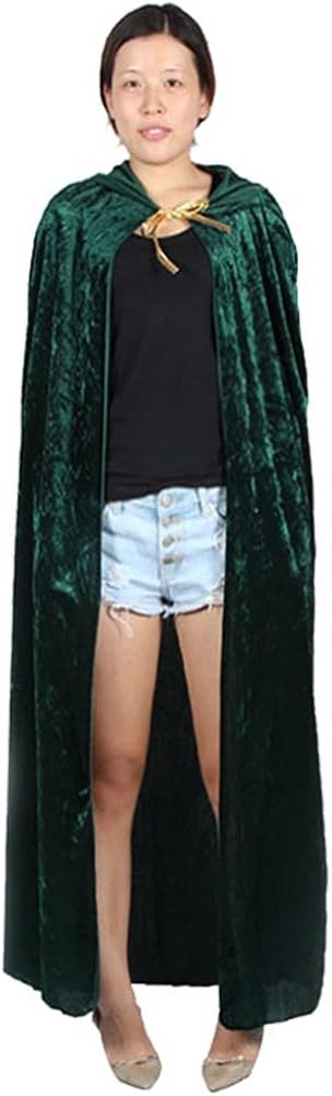 Urban CoCo Women's Costume Full Length Crushed Velvet Hooded Cape (Green): Clothing