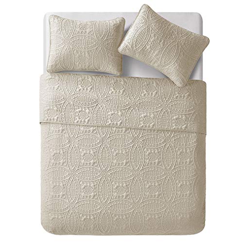 VEEYOO Bedspread Quilt Set King Size - Soft Microfiber Lightweight Coverlet Quilt Set for All Season, Quilt Set 2 Piece (1 Quilt, 2 Pillow Sham), Ivory