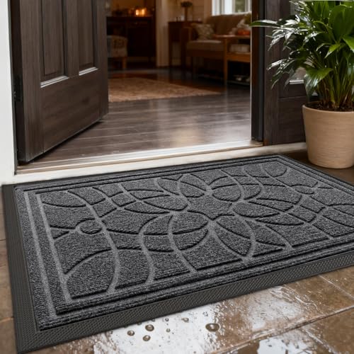 DEXI Fußmatte Außen rutschfest 60 x 90 cm, Schmutzfangmatte Waschbar, wetterfest Fussmatte Innen für Haustür, Balkon oder Terrassentür, Grau