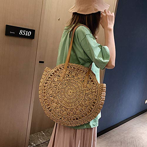 DreamedU Tote Bag for Women Shoulder Bag Large Straw Beach Insulated Summer Cute Cooler Travel for Girls Ladies (Khaki)