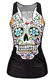 Honeystore Women's Skeleton Skull Digital Printed Sleeveless T Shirt Vest Tank Tops
