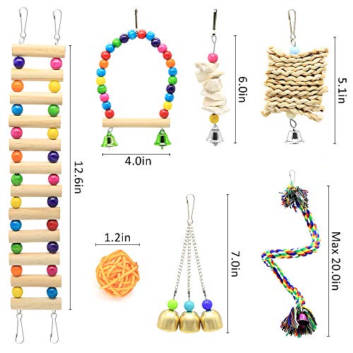 DOMIGLOW Bird Toys for Parrots - 12 Pack Bird Perch Ladder Hanging Chew Toys Colorful Parrot Toys Bird Cage Accessories for Cockatiel Parakeet Macaw Parrotlet Conure Lovebird (12Pcs)
