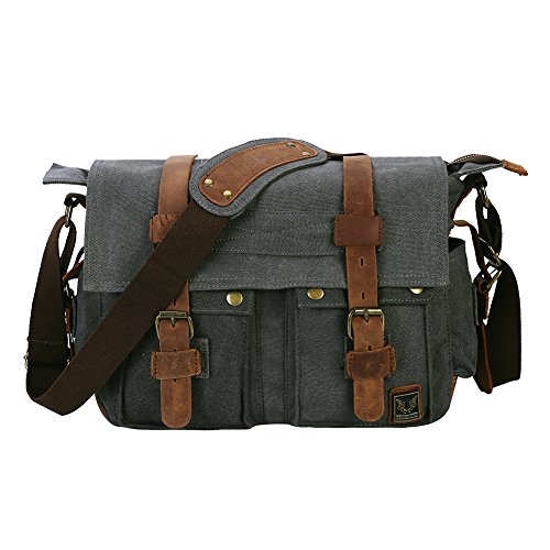 Peacechaos Men's Canvas Leather DSLR SLR Vintage Camera Messenger Bag
