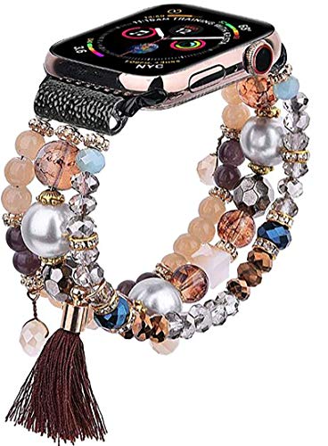Cagos Bracelet Beadeds Compatible With Apple Watch Band 38mm 40mm Series Se 6 5 4 3 2 1 Cute Handmade Fashion Elastic Stretch Beaded Strap Replacement With Stainless Steel Adapter For Iwatch Brown Pricepulse