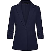 MINTLIMIT Womens Blazer 3/4 Ruched Sleeve Notch Lapel Business Work Blazers One Button Open Front Casual Jackets with Pockets