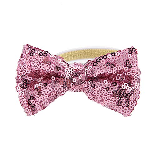 Dogs Hat, Fashionable Christmas Birthday Party Pet Dogs Cats Shiny Flower Crown Hat Bow Tie Set(Pink)